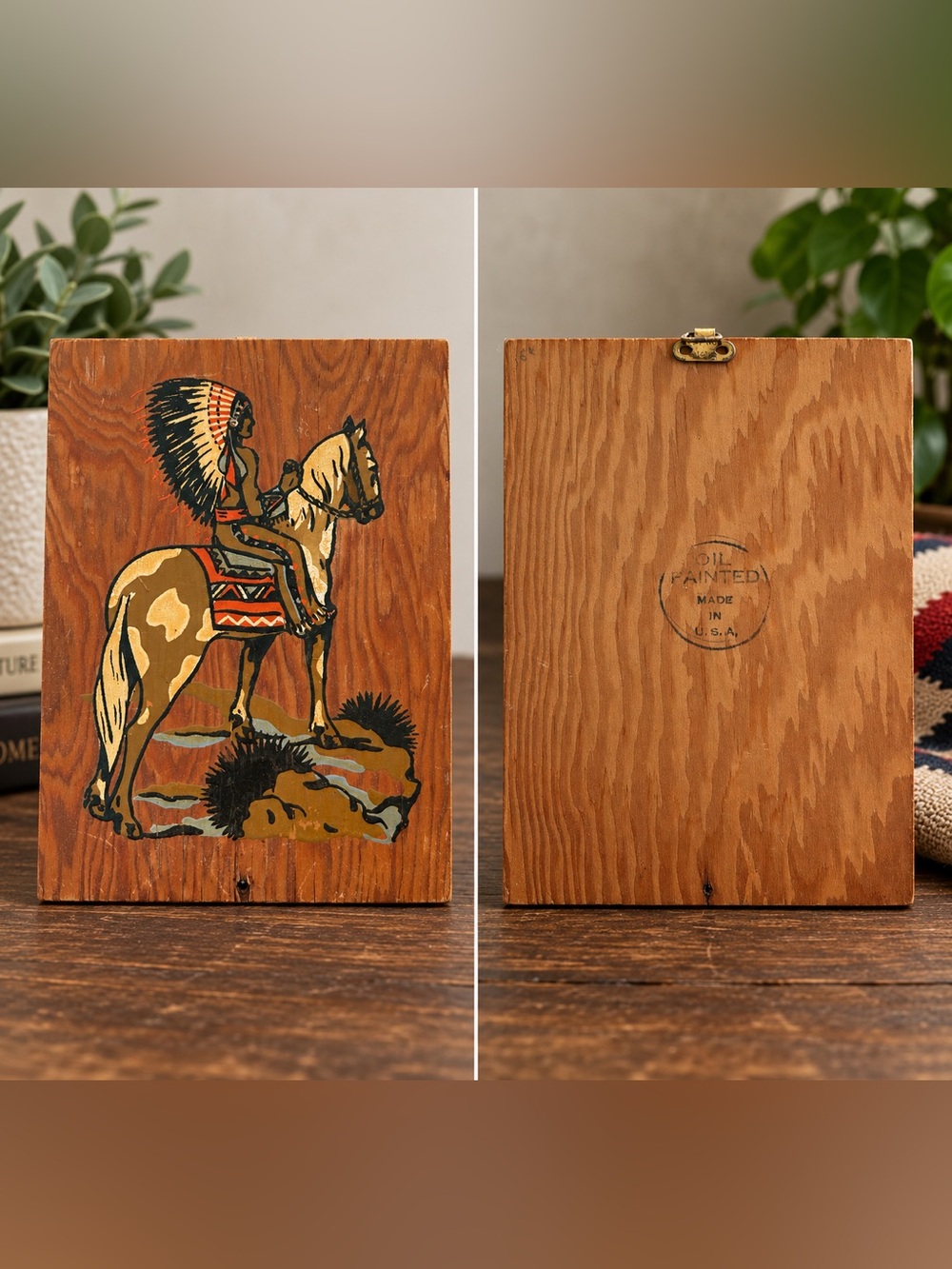 ✨Vintage✨ 1950s | Sackson Bros. | Plaque | Oil Paint Native American | USA MCM
